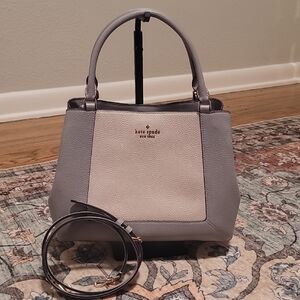 Kate Spade LENA gray and cream pebbled leather Medium satchel